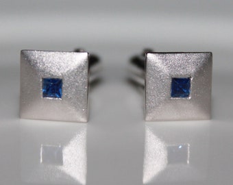 Blue Sapphire Sterling Silver Cufflinks, Matte Finish, September Birthstone