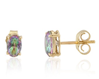 Orecchini con topazio mistico autentico, orecchini in oro massiccio 14 carati, orecchini con topazio mistico naturale, orecchini con pietra portafortuna di novembre, orecchini minimalisti, regalo di San Valentino