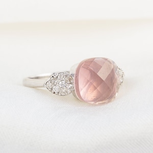Natural Rose Quartz Gold Ring, Solid 18K Gold, Real Diamond Gold Ring, January Birthstone, Engagement Ring, Minimalist Ring, Christmas Gift