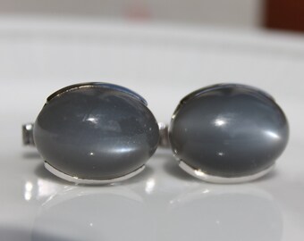 Boutons De Manchette En Argent Sterling Rhodié - Chaque Lien Orné De Deux Pierres De Lune - Occasion Lorde