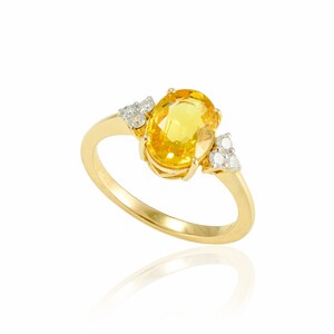 Natural Yellow Sapphire Ring, Real Diamond Ring, Solid 18K Yellow Gold, Minimalist Ring, Statement Ring, September Ring, Gift For Her
