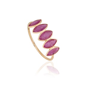 Natural Ruby Gold Ring, Solid 18K Yellow Gold, Statement Ring, Half Eternity Band, Minimalist Ring, July Birthstone, Valentine Gift For her