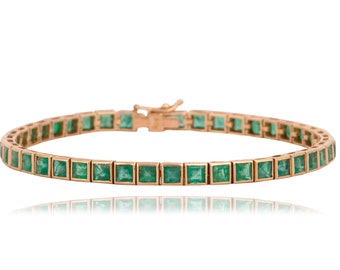 Natural Emerald Gold Bracelet, Solid 14K Gold Bracelet, Emerald Tennis Bracelet, May Birthstone Bracelet, Minimalist Bracelet, Link Bracelet