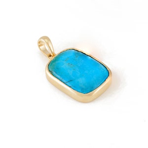 Solid 14K Gold, Natural Turquoise Pendant Necklace, December Birthstone, Minimalist Charm Necklace, Gift For Her