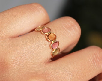 18K Gold Tourmaline Band Ring, Minimalist Half Eternity