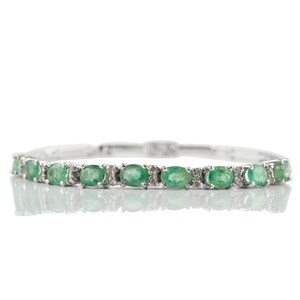 Natural Emerald Bracelet, 925 Sterling Silver Bracelet, Solitaire Diamond Bracelet, May Birthstone Bracelet, Friendship Bracelet For Her