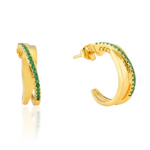 Natural Emerald Gold Stud, Solid 14K Gold Earring, Real Emerald Earring, May Birthstone Earring, Minimalist Dainty Earring, Gift For Her