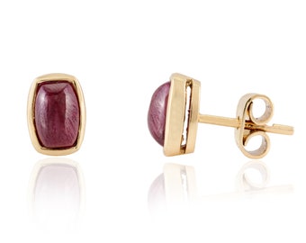 Natural Ruby Stud, Solid 14K Gold Earring, Real Ruby Earring, July Birthstone Stud, Minimalist Gold Stud, Statement Earring, Valentine Gift