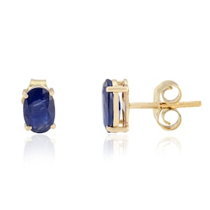 Solid 14k Yellow Gold, Natural Blue Sapphire Stud, Minimalist Studs, September Birthstone, Sapphire Earrings, Drop Studs, Christmas gift