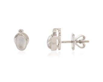 Rainbow Moonstone Gold Earrings, Solid 14K Yellow Gold Earring, Round Moonstone Studs, Minimalist White Gold Earring, Statement Gold Earing