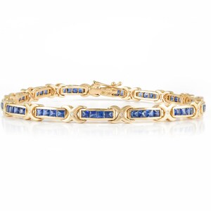 Natural Sapphire Diamond Bracelet, Solid 14K Gold Sapphire Link Bracelet, September Birthstone, Tennis Link Bracelet, Dainty Bridal Bracelet
