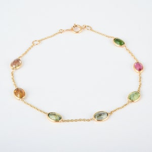 Multi Tourmaline Wedding Bracelet, Solid 18k Gold, Tourmaline Chain Link Bracelet, Multi Gemstone Gold Bracelet, October Birthstone Bracelet