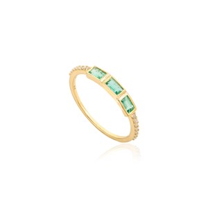 Natural Emerald Gold Ring, Solid 14K Gold, Real Diamond Ring, Half Eternity Ring, May Birthstone Ring, Stackable Ring,  Mother&#39;s Day Gift