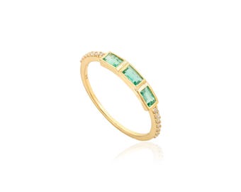 14K Gold Emerald Baguette Ring, Dainty Ring, Stacking Ring, Minimalist Jewelry