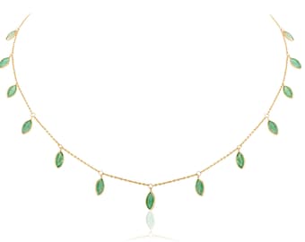 Smaragd-Halskette mit Marquise-Schliff, 18 Karat Gelbgold, Geburtsstein-Schmuck