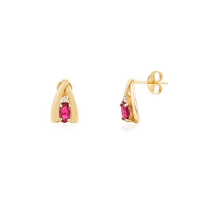 Natural Oval Ruby Diamond Stud, Solid 14K Gold Earring, Ruby Gold Earring, July Birthstone, Minimalist Earring, Push Back Stud, Gift For Her