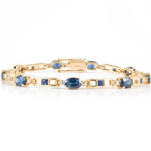 Natural Sapphire Diamond Bracelet, Solid 14K Gold Bracelet, Oval Sapphire Link Bracelet, September Birthstone, Tennis Link Gold Bracelet