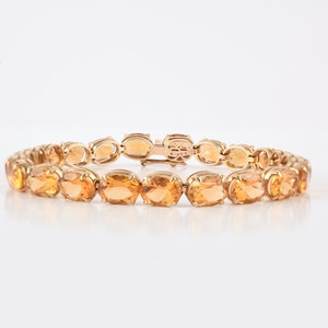 Natural Citrine Gold Bracelet, Solid 14K Gold Bracelet, Citrine Gold Link Bracelet, November Birthstone Bracelet, Minimalist Tennis Bracelet