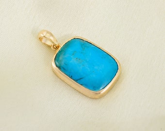 Turquoise Pendant, Gold Plated Sterling Silver, Rectangular Gemstone Necklace