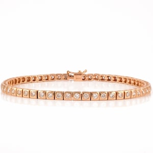 Natural Diamond Gold Bracelet, Solid 14K Gold Bracelet, Tennis Diamond Bracelet, April Birthstone Bracelet, Minimalist Promise Link Bracelet