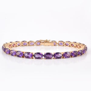 Natural Amethyst Gold Bracelet, Solid 14K Gold Bracelet, Amethyst Tennis Bracelet, February Birthstone Bracelet, Minimalist Link Bracelet