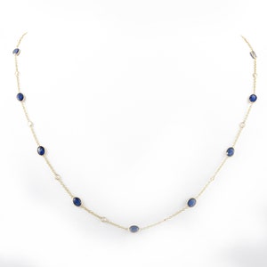 Solid 18K Gold Necklace, Natural Sapphire Chain, Natural Diamond Necklace, September Birthstone, Blue Sapphire Gold Necklace, Stack Necklace