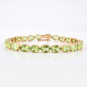 Natural Peridot Bracelet, Solid 18K Gold Bracelet, Tennis Bracelet, August Birthstone Bracelet, Wedding Bracelet, Minimalist Link Bracelet