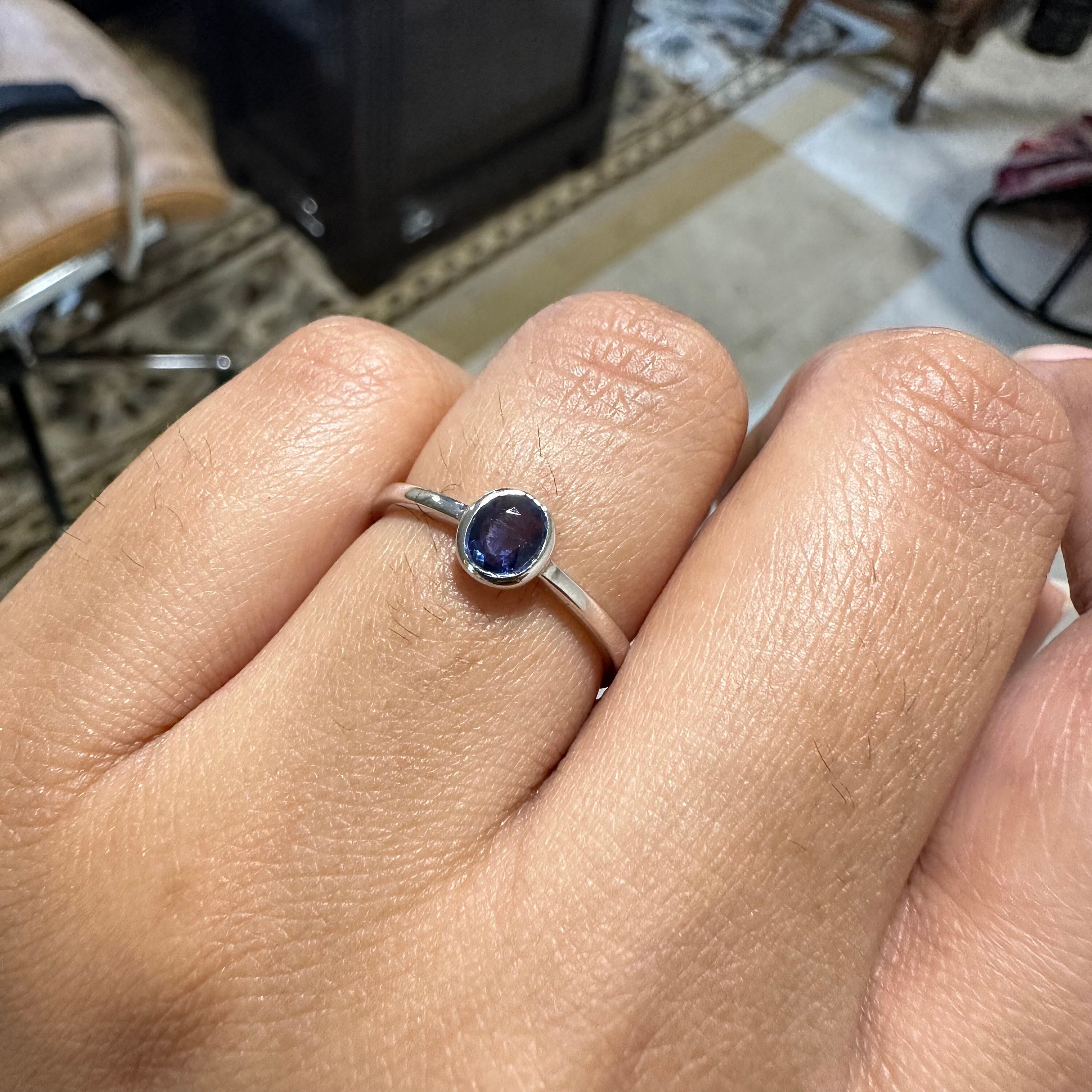 Solid 14K Gold Ring, Natural Blue Sapphire Ring, September 