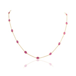 Natural Ruby Chain Gold Necklace, Solid 18K Gold Necklace, Real Ruby Necklace, July Birthstone, Minimalist Gold Necklace, Station Necklace