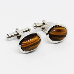 Natural Tiger Eye Silver Cuff links, Solid 925 Silver Cuff Links, Minimal Cufflinks For Men And Women, Premium Silver Cufflinks Gift For Dad