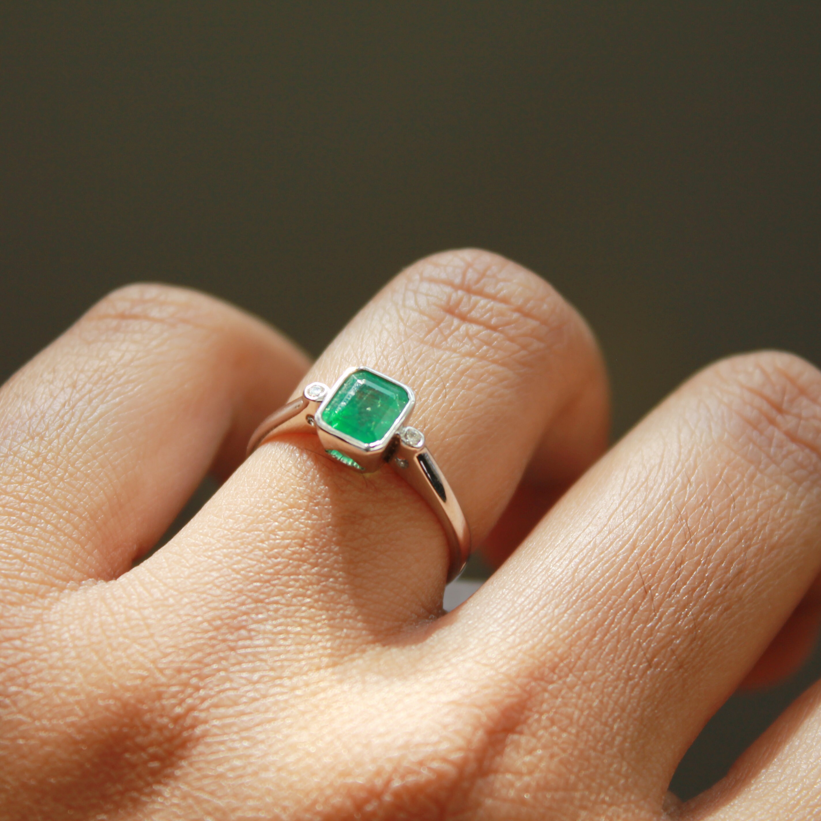 Natural Genuine Emerald Solitaire Ring Solid 14K Gold Ring Etsy