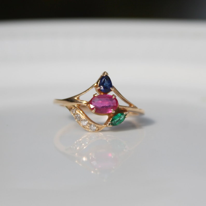 Precious Gemstone Ring Dainty Diamond Ring Classic Emerald,Ruby,Sapphire Rings Solid 14K Gold Ring Birthstone Ring Stackable Gold Ring