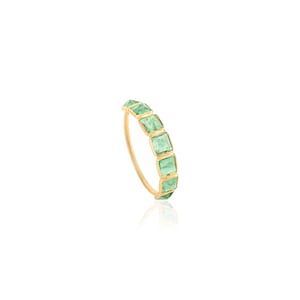 Natural Emerald Gold Ring, Solid 18K Gold, Half Eternity Ring, May Birthstone Ring, Stackable Ring, Minimalist Ring, Emerald Band For Gift