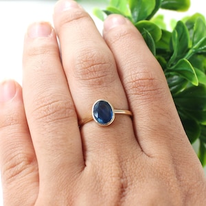 Natural Blue Sapphire Gold Ring, Solid 14K Yellow Gold, September Birthstone, Minimalist Ring, Statement Ring, Sapphire Ring Gift For Her