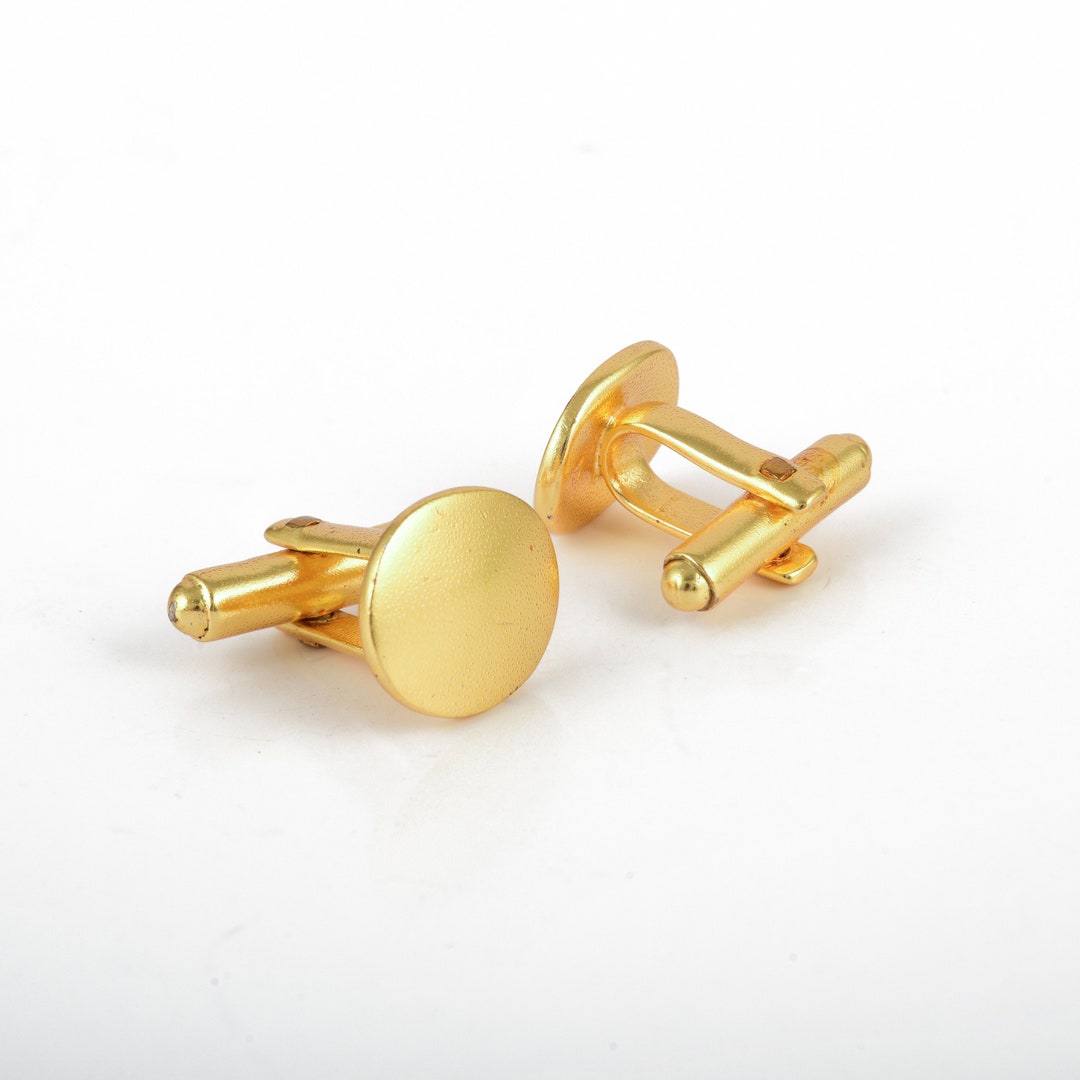 Round Flat Pad Cufflinks, Solid 925 Sterling Silver, Flat Back Cufflinks, Gold Plated Silver