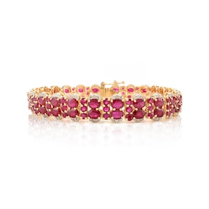 Natural Ruby Gold Bracelet, Solid 14K Yellow Gold, Real Diamond, July Birthstone Bracelet, Link Bracelet, Minimalist Bracelet, WomenJewelry