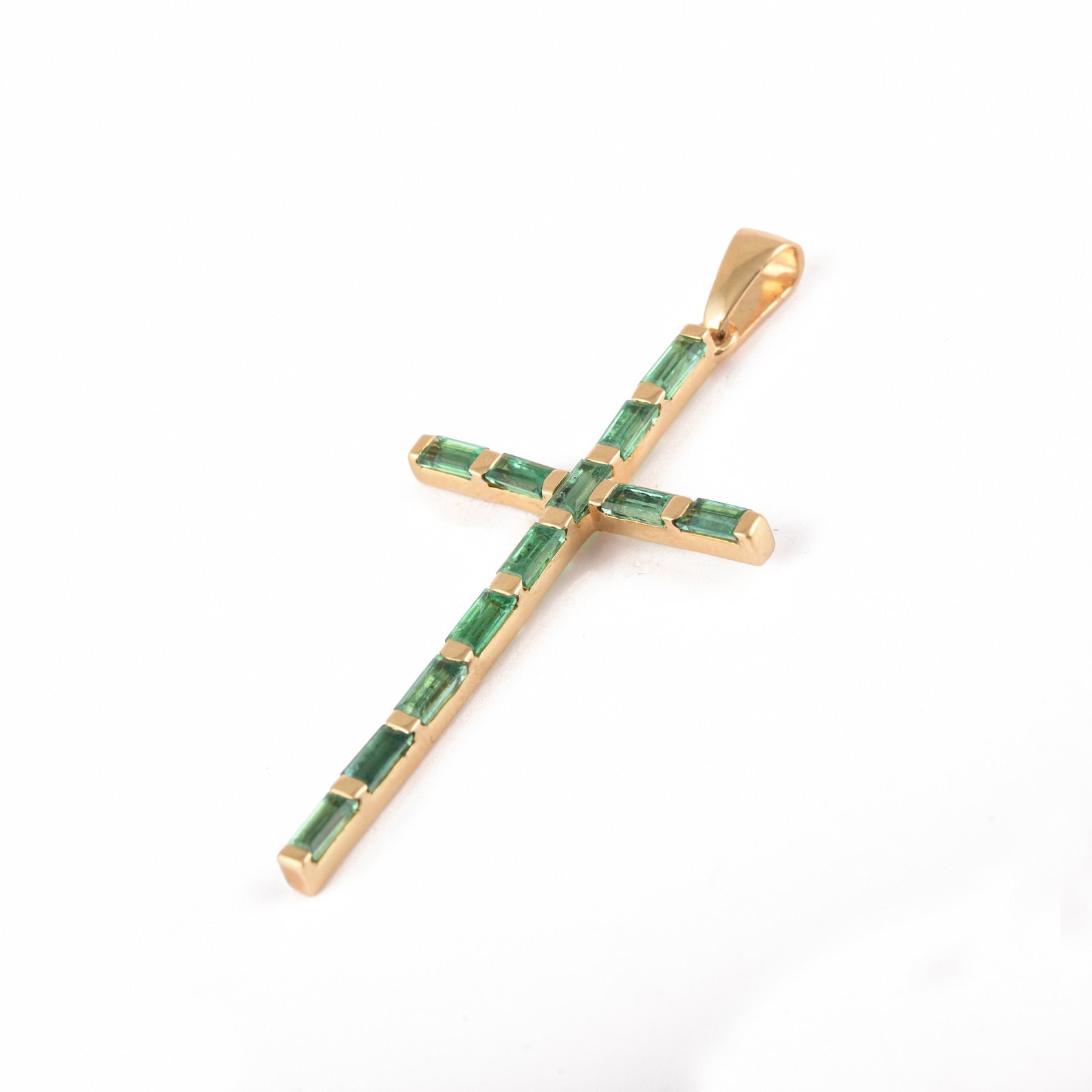 Solid 14K Gold Pendant Natural Emerald Cross Pendant May | Etsy