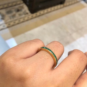 Natural Emerald Gold Band, Solid 18K Gold Ring, Eternity Band, May Birthstone Ring, Stackable Minimalist Ring, Wedding Band, Christmas Gift image 6