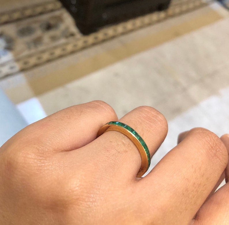 Natural Emerald Gold Band, Solid 18K Gold Ring, Eternity Band, May Birthstone Ring, Stackable Minimalist Ring, Wedding Band, Christmas Gift image 6