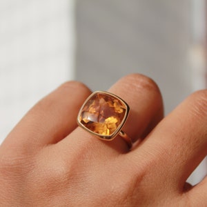 Natural Citrine Ring, Solid 18K Gold, November Birthstone, Statement Ring, Minimalist Ring, Christmas Gift