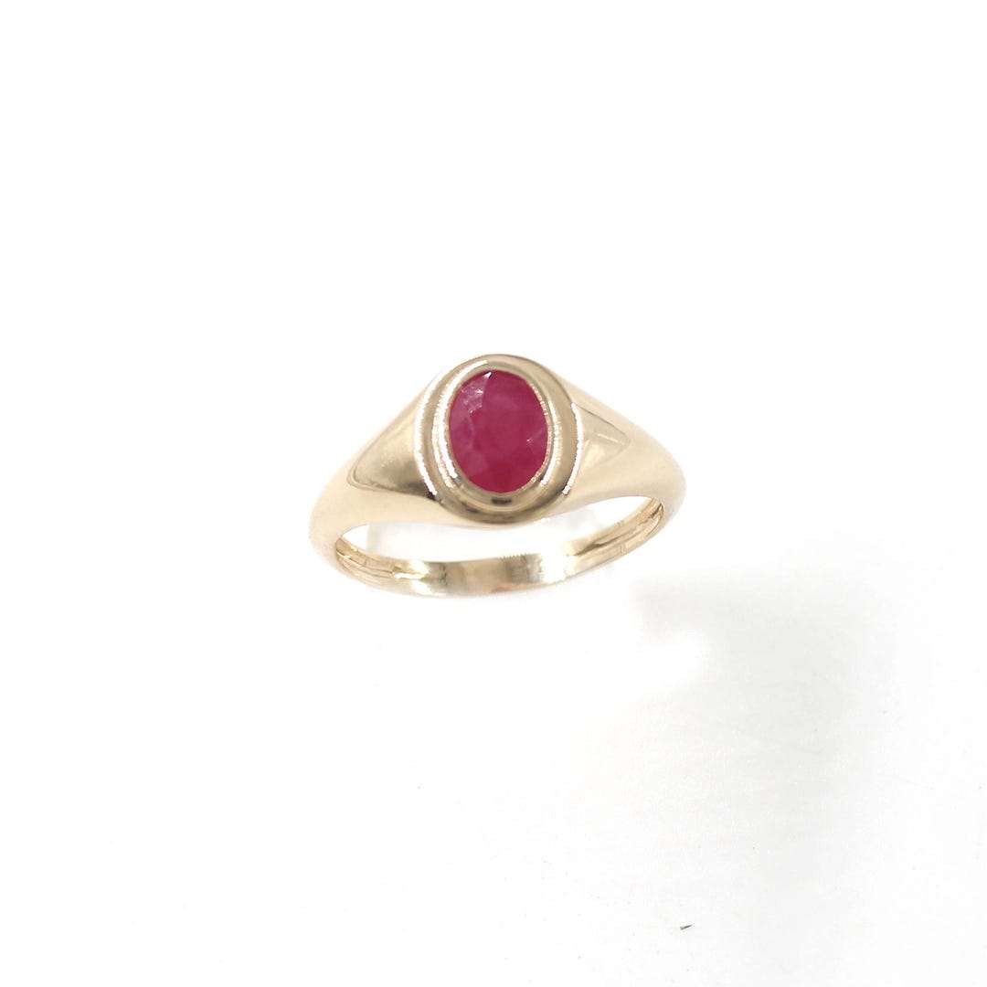 14K Gold Ruby Signet Ring: July Birthstone Minimalist Style Ruby Band ...