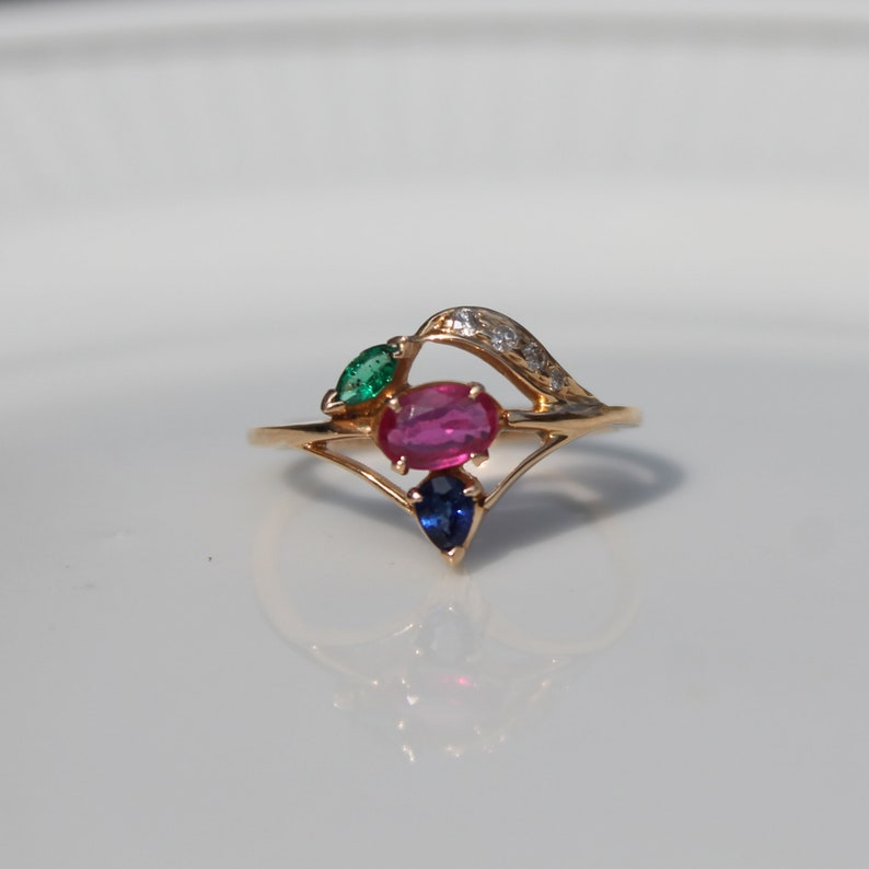 Precious Gemstone Ring Dainty Diamond Ring Classic Emerald,Ruby,Sapphire Rings Solid 14K Gold Ring Birthstone Ring Stackable Gold Ring