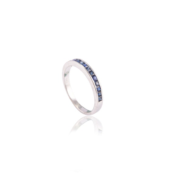 Blue Sapphire With Stackable Band 18K Solid White Gold
