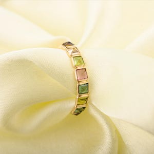 Watermeloen Toermalijn Gouden Band Ring: 18K/14K Geelgouden Zetting