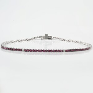 Natural Ruby Diamond Gold Bracelet, Solid 18k Gold Bracelet, Tennis Ruby Link Bracelet, July Birthstone Bracelet, Minimalist Dainty Bracelet