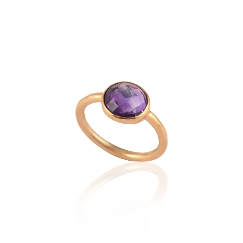Dainty Gold Ring February Birthstone Stackable Amethyst Ring Solid 18K Gold Ring Elegant Amethyst Ring Simple Ring Solitaire Gold Ring