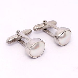 Gemelos de plata maciza 925 con perlas naturales, forma ovalada, para hombre y mujer, regalo para papá.