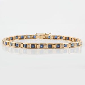 Blue Sapphire Diamond Gold Bracelet, Solid 14K Gold Bracelet, Tennis Sapphire Bracelet, September Birthstone, Gold Bracelet, Christmas Gift