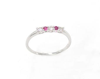 14K Gold Minimalist Ruby Diamond Stacking Ring