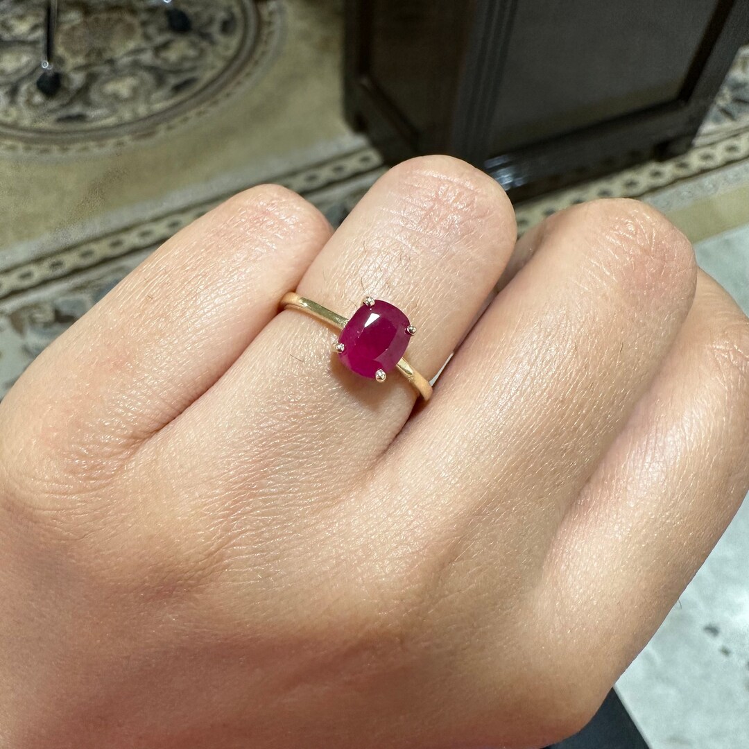 Solid 14K Yellow Gold, Natural Red Ruby Ring, July Birthstone Ring ...